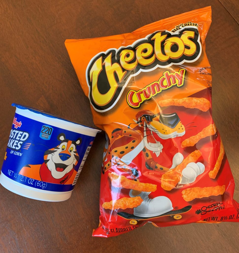 Bag of cheetos and frosted flakes