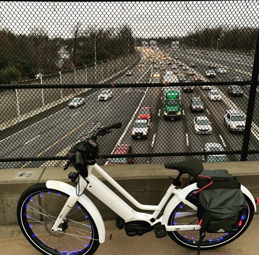 An e-bike on a bridge