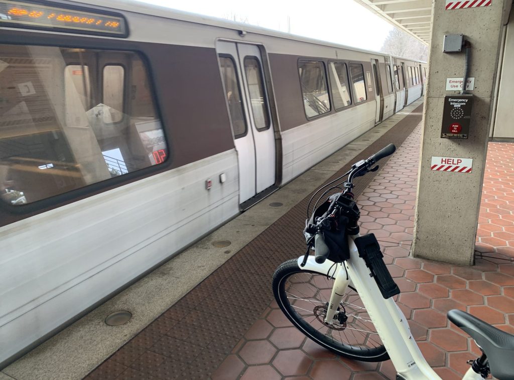 An e-bike at a metro station