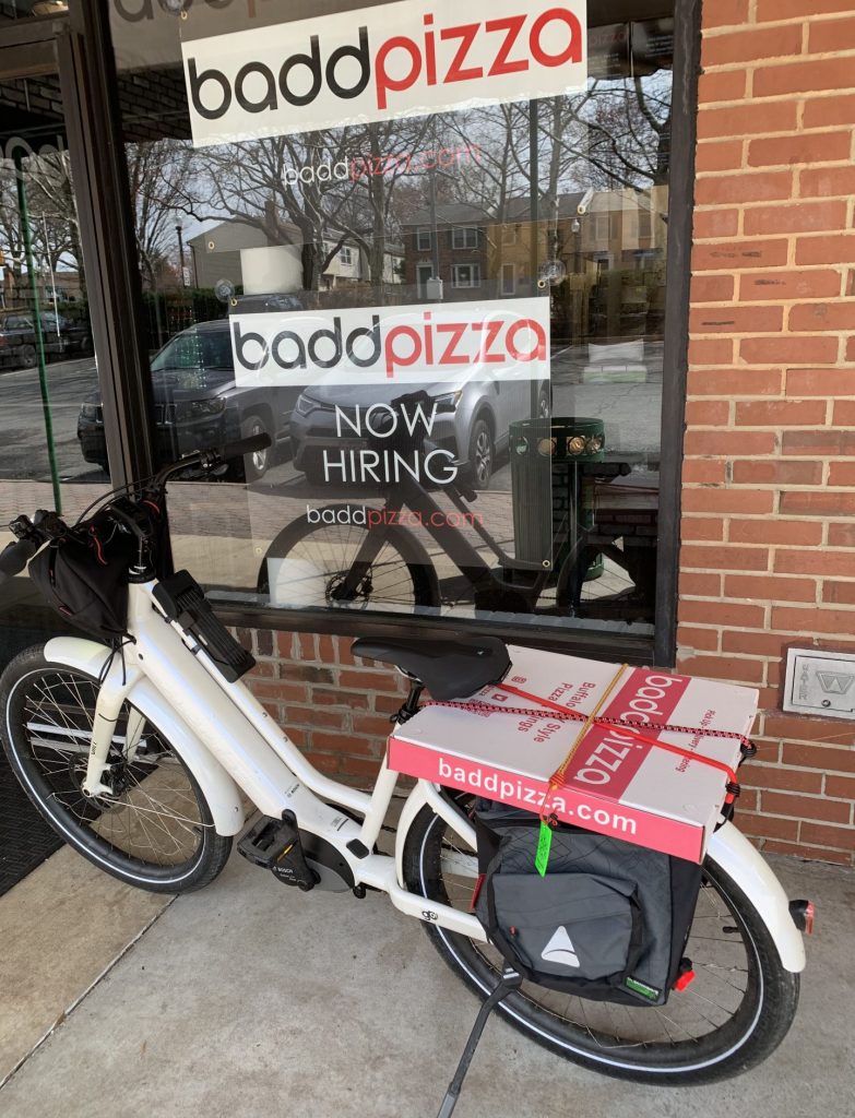 Pizza on the back of an e-bike