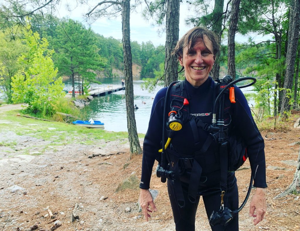Patricia scuba diving at Lake Phoenix in Virginia