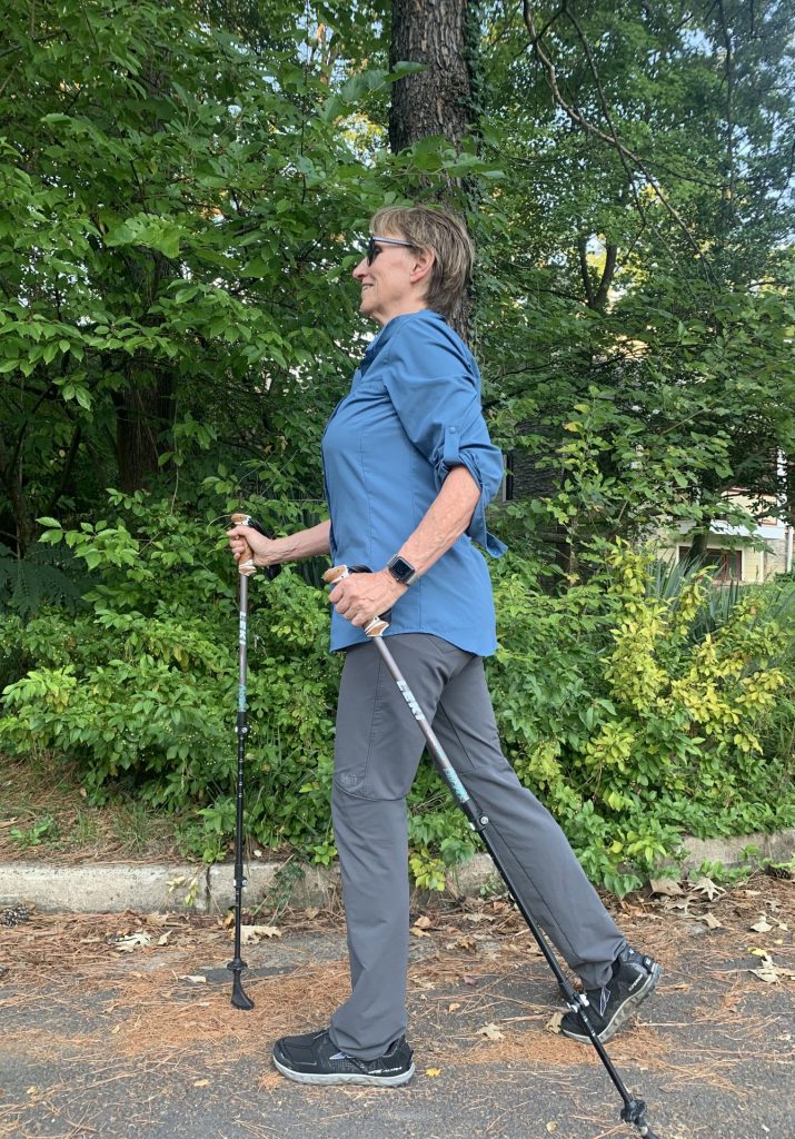 The author walking with two Nordic style poles