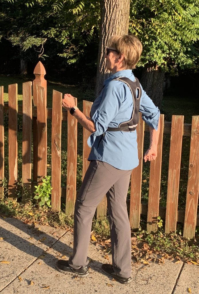 The author walking with a weighted vest