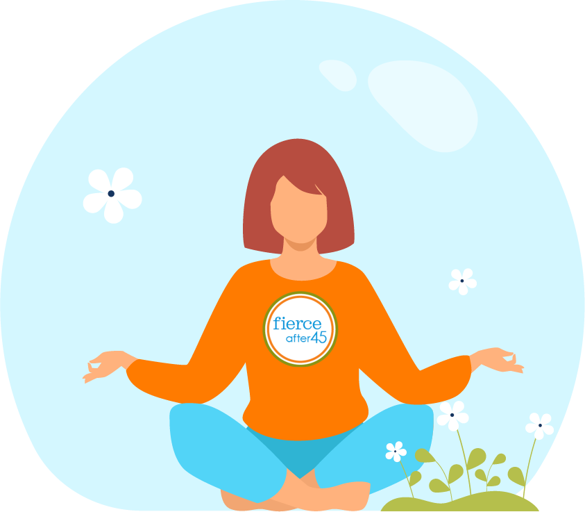 Cartoon woman sitting cross-legged outdoors to meditate